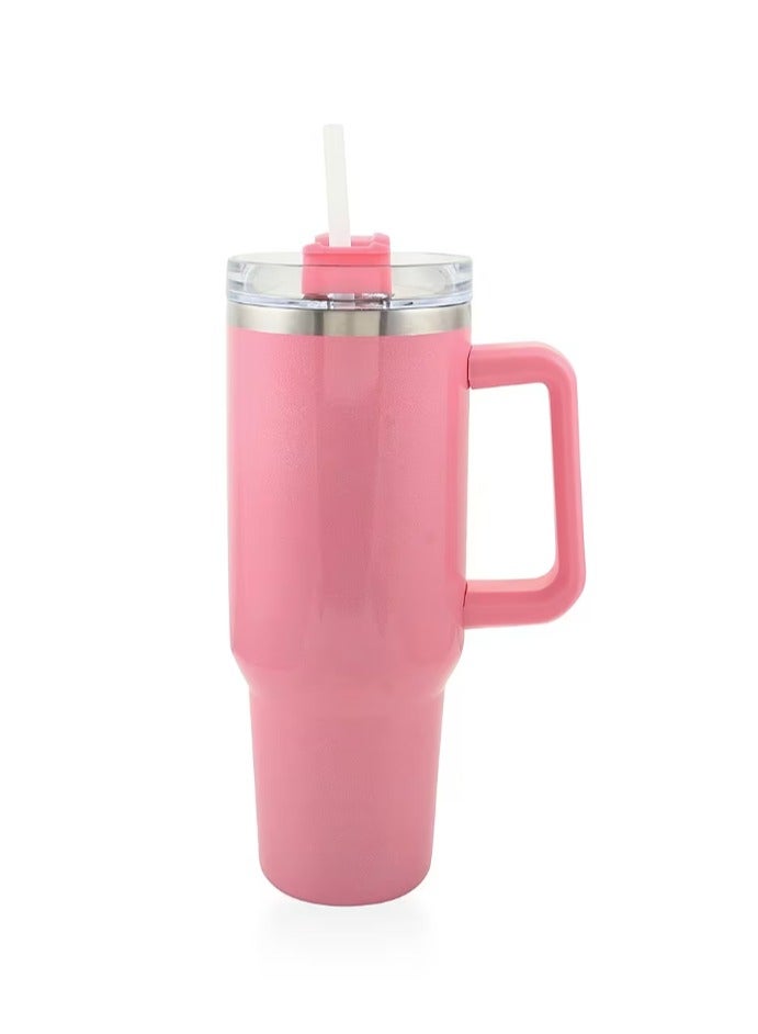 مج حراري مزود بشفاطة ويد وغطاء ، كوب محمول للقهوة بجدار مزدوج معزول بتفريغ الهواء، مصنوع من الفولاذ المقاوم للصدأ للمشروبات الساخنة والباردة ومناسب للسيارة، 1.2 لتر (وردي) - Image 1