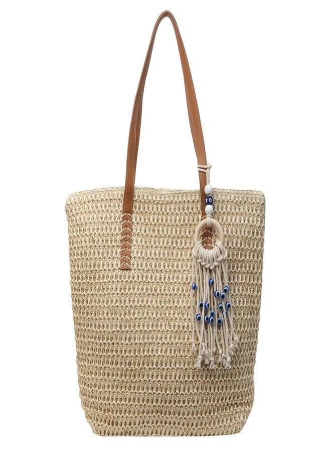 KARRESLY Straw Beach Bag for Women Woven Structured Tote Bag Summer Large Rattan bag(Beige) - Image 1