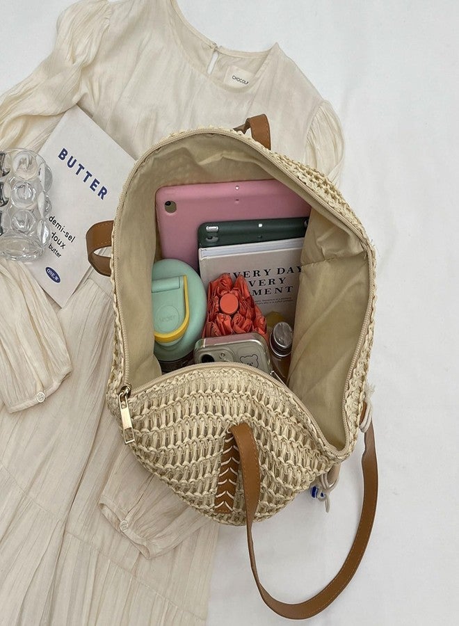 KARRESLY Straw Beach Bag for Women Woven Structured Tote Bag Summer Large Rattan bag(Beige) - Image 5