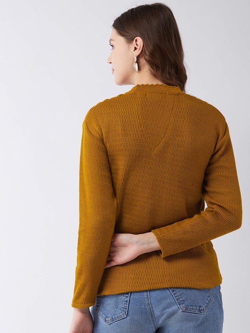 Pivl Self Design V Neck Casual Women Sweater/Cardigan for Winter (XXL, Mustard) - Image 5