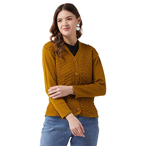 Pivl Self Design V Neck Casual Women Sweater/Cardigan for Winter (XXL, Mustard) - Image 1