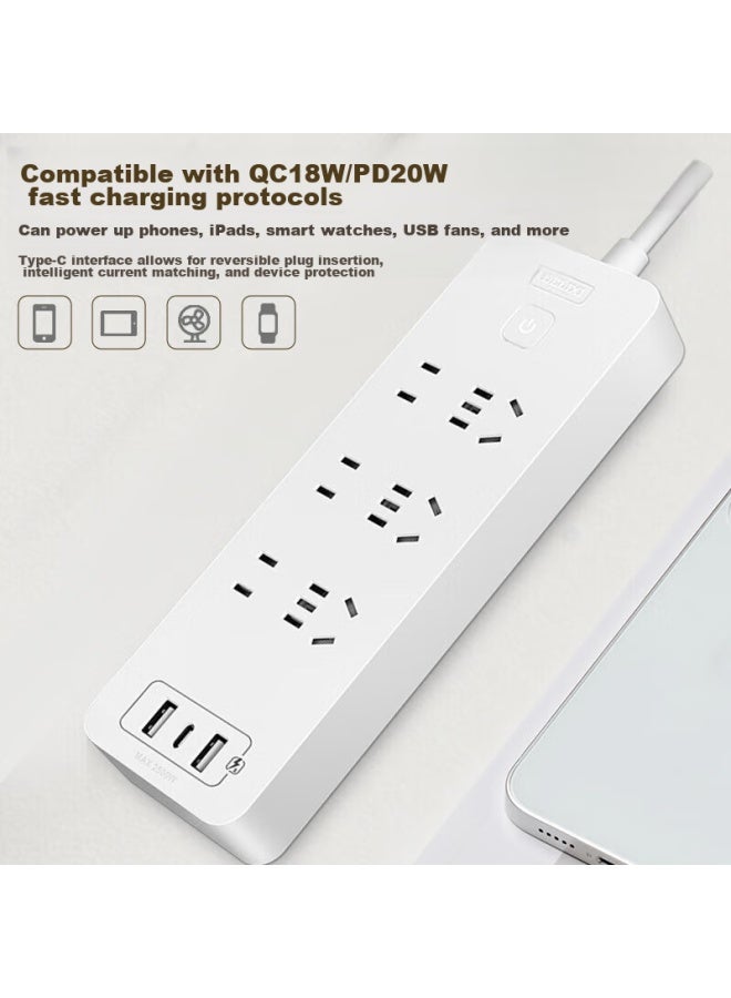 Delixi 20w Pd Fast Charging Power Strip/extension Cord/power Bar With Type-c Port + Usb Port + 6 Outlets, 1.8 Meters Long, Cd98e-u - Image 3