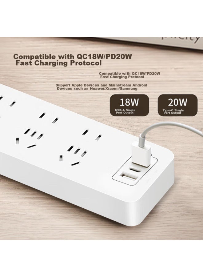 Delixi 20w Pd Fast Charging Power Strip/extension Cord/power Bar With Type-c Port + Usb Port + 6 Outlets, 1.8 Meters Long, Cd98e-u - Image 2