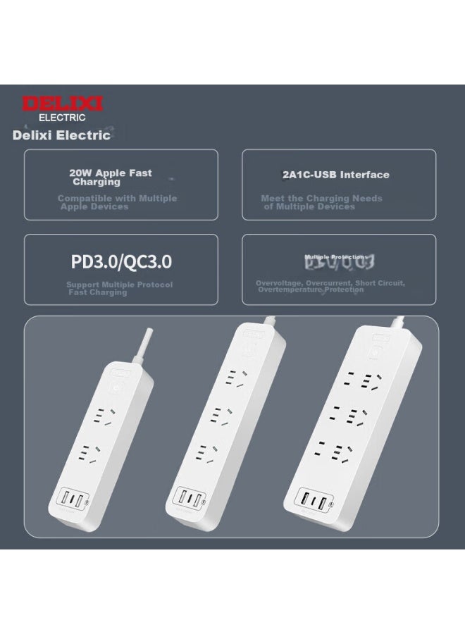 Delixi 20w Pd Fast Charging Power Strip/extension Cord/power Bar With Type-c Port + Usb Port + 6 Outlets, 1.8 Meters Long, Cd98e-u - Image 5