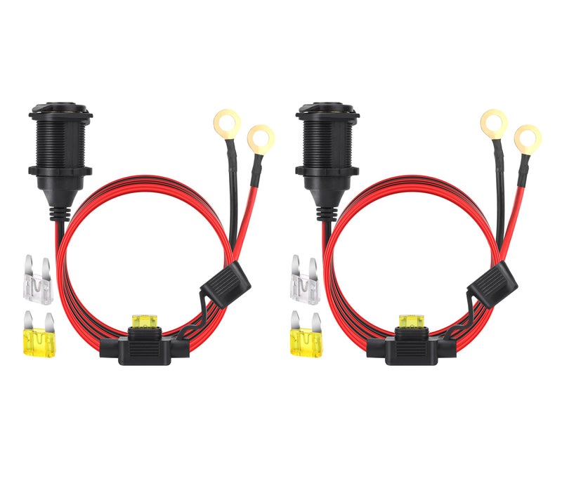 Dongge 4FT 12V24V Fixed Thread Cigarette Lighter Socket Extension Cable with Perforated Terminal Direct Battery Type car Cigarette Lighter Adapter 20A Heavy Duty Cable 2PCS - Image 3