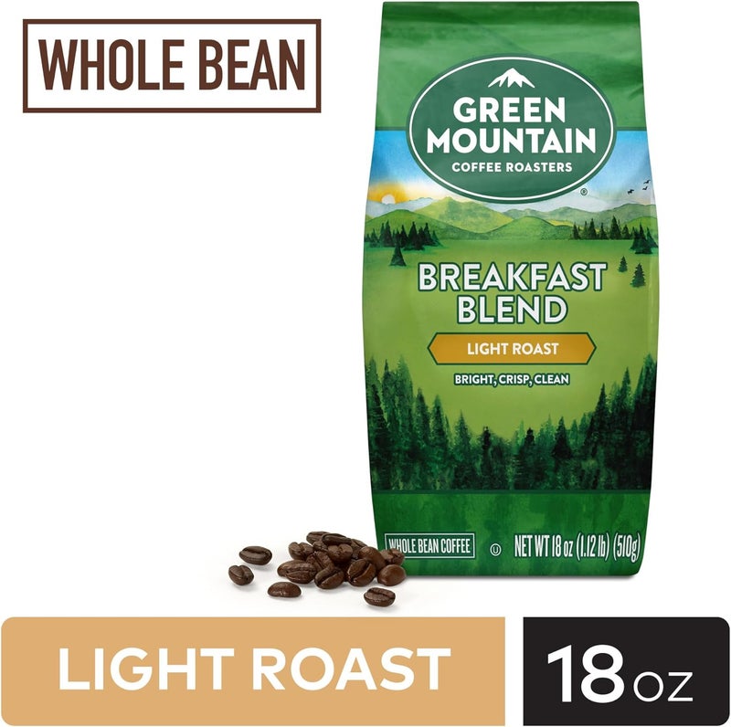Green Mountain Coffee Roasters Breakfast Blend Whole Bean Coffee, Light Roast, 18 Ounce - Image 2
