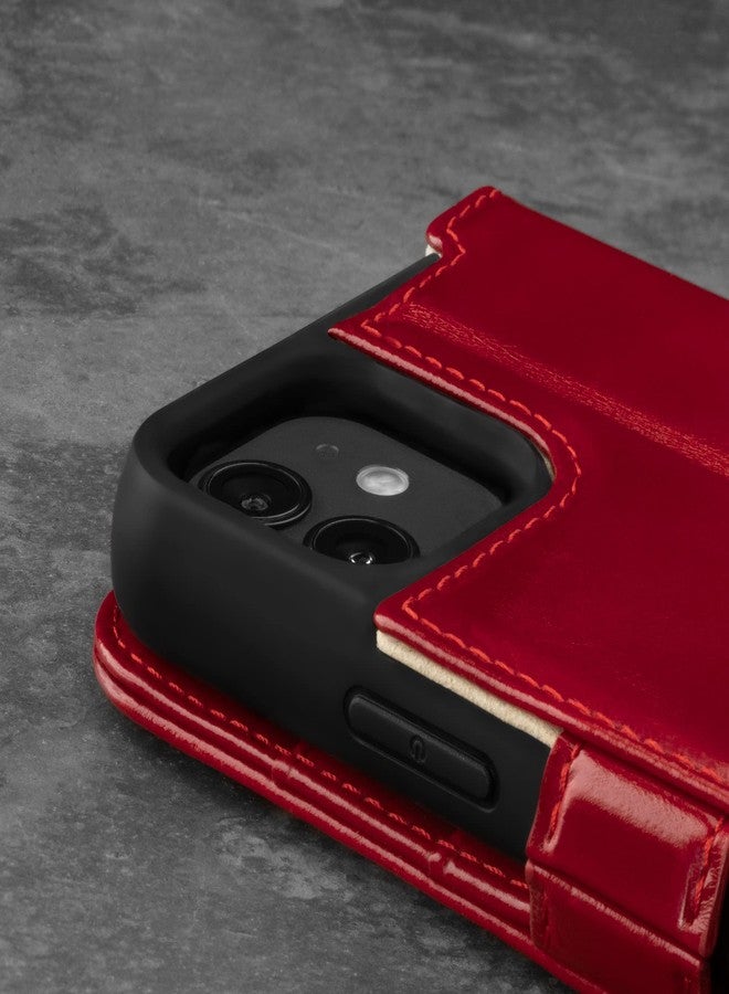 TORRO Leather Case Compatible with iPhone 12 / iPhone 12 Pro - Genuine Leather Wallet Case/Cover with Card Holder and Stand Function (Red) - Image 4