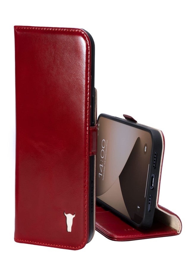 TORRO Leather Case Compatible with iPhone 12 / iPhone 12 Pro - Genuine Leather Wallet Case/Cover with Card Holder and Stand Function (Red) - Image 1