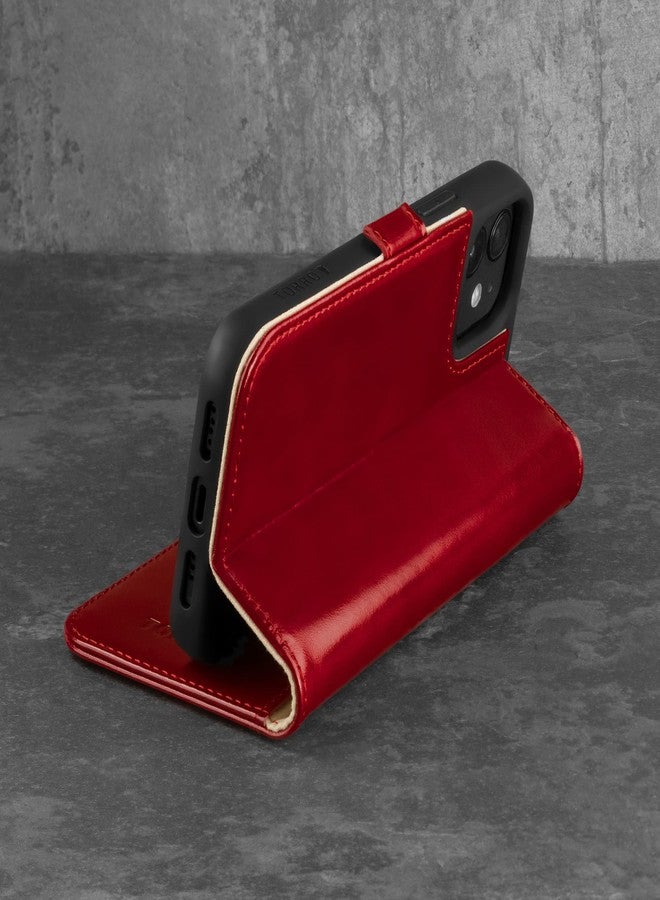 TORRO Leather Case Compatible with iPhone 12 / iPhone 12 Pro - Genuine Leather Wallet Case/Cover with Card Holder and Stand Function (Red) - Image 3