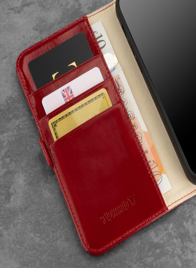 TORRO Leather Case Compatible with iPhone 12 / iPhone 12 Pro - Genuine Leather Wallet Case/Cover with Card Holder and Stand Function (Red) - Image 5