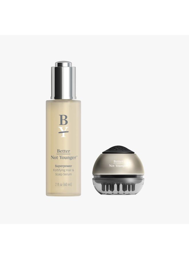 Better Not Younger Superpower Hair & Scalp Duo Set - Fortifying 2fl.oz. plus Liquid Comb - Leave-in Serum w/ Massaging Applicator for Stronger, Thicker, Fuller  - Image 1