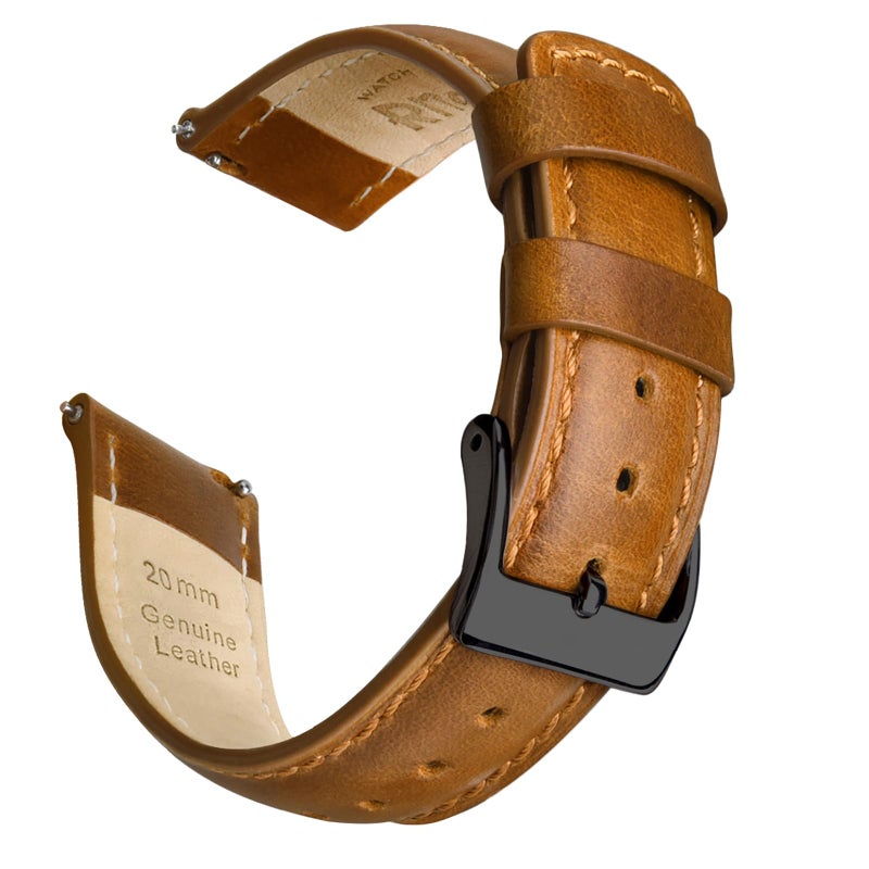 Ritche Quick Release Leather Watch Band 18mm 19mm 20mm 21mm 22mm 23mm 24mm Leather Watch Strap, Toffee Brown & Black, 21mm, Classic - Image 1