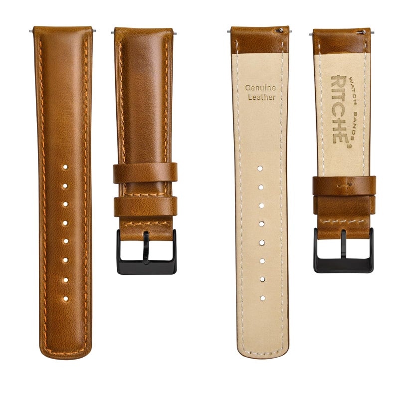 Ritche Quick Release Leather Watch Band 18mm 19mm 20mm 21mm 22mm 23mm 24mm Leather Watch Strap, Toffee Brown & Black, 21mm, Classic - Image 5