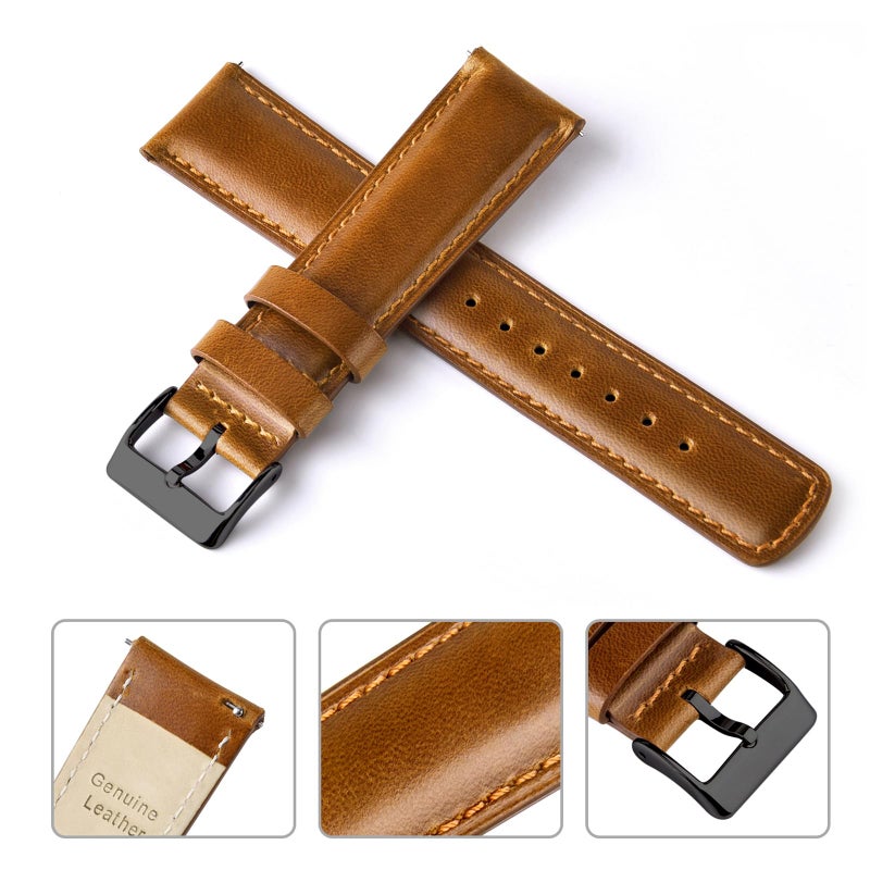 Ritche Quick Release Leather Watch Band 18mm 19mm 20mm 21mm 22mm 23mm 24mm Leather Watch Strap, Toffee Brown & Black, 21mm, Classic - Image 4