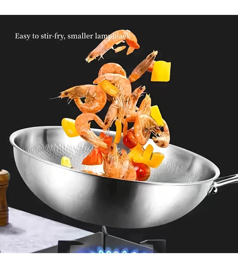 1pc 11.02inch High Grade Stainless Steel Wok Suitable For Gas And Induction Cookers For Fish Vegetables Kitchen Supplies - Image 2