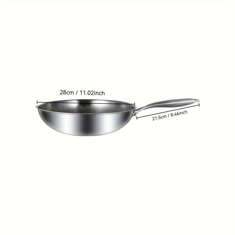 1pc 11.02inch High Grade Stainless Steel Wok Suitable For Gas And Induction Cookers For Fish Vegetables Kitchen Supplies - Image 3
