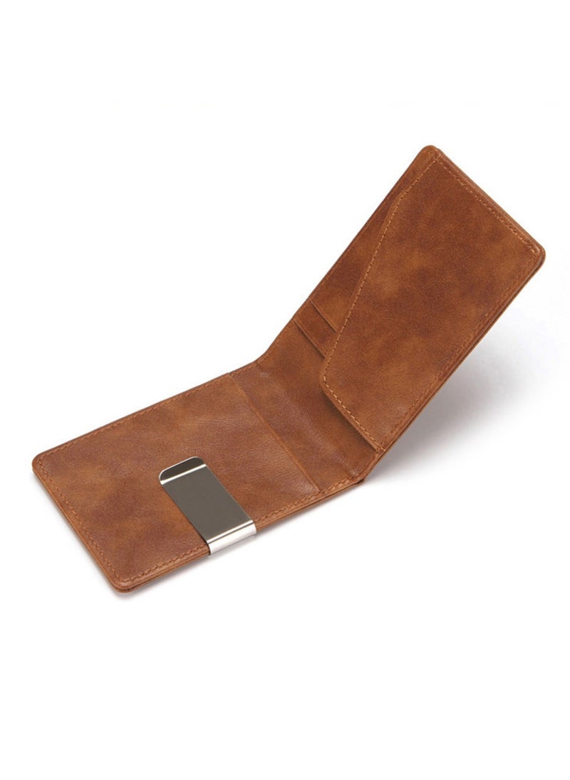 NOVOLAN NOVOLAN Money Clip Wallet Convenient Money Clip Men's Pu Wallet Stainless Steel Short Dollar Clip Rfid Anti-Theft Wallet, Multiple Card Slots Compact Size Stylish Easy Access Great Gift Idea (brown)  - Image 3