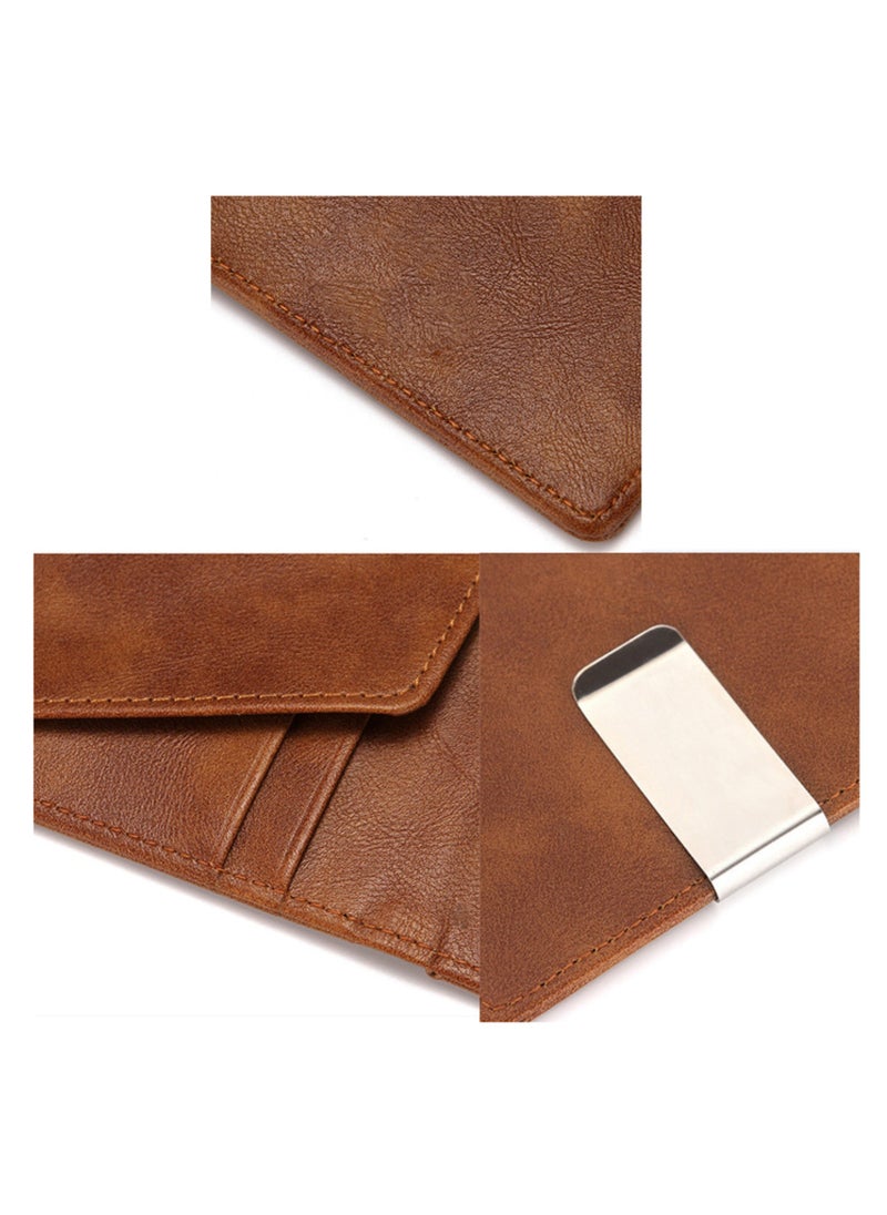 NOVOLAN NOVOLAN Money Clip Wallet Convenient Money Clip Men's Pu Wallet Stainless Steel Short Dollar Clip Rfid Anti-Theft Wallet, Multiple Card Slots Compact Size Stylish Easy Access Great Gift Idea (brown)  - Image 4