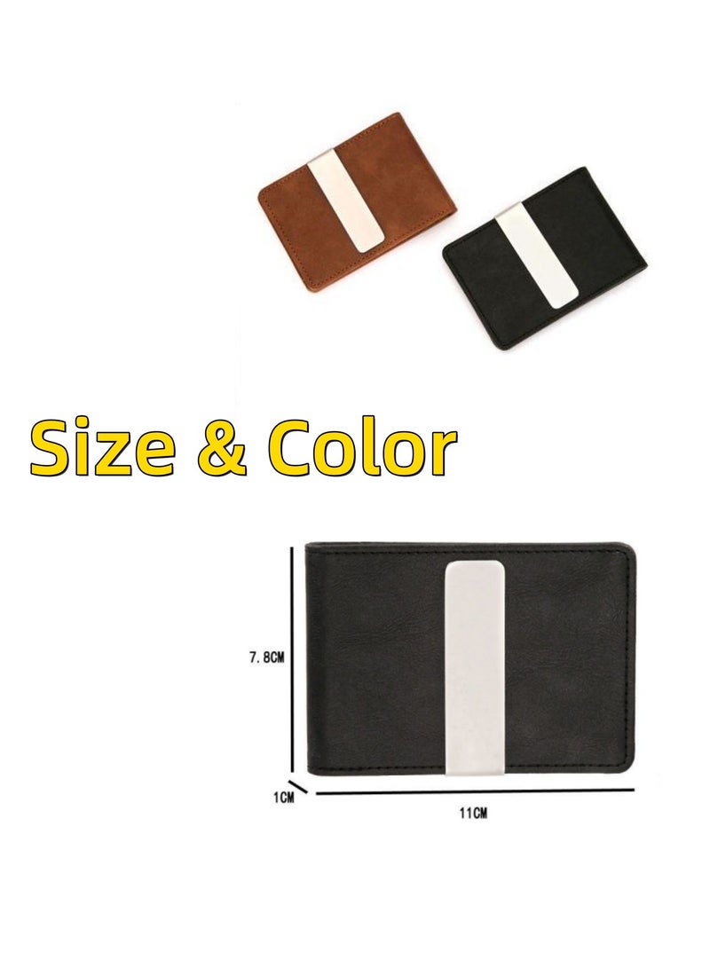 محفظة نقود NOVOLAN بمشبك نقود مريح للرجال من البولي يوريثان، محفظة قصيرة من الفولاذ المقاوم للصدأ مزودة بمشبك دولار، محفظة مضادة للسرقة بتقنية تحديد الهوية بموجات الراديو، فتحات بطاقات متعددة، حجم صغير أنيق وسهل الوصول، فكرة هدية رائعة (بني)