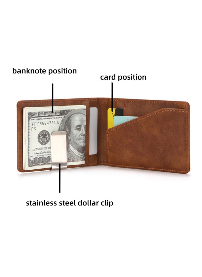 NOVOLAN NOVOLAN Money Clip Wallet Convenient Money Clip Men's Pu Wallet Stainless Steel Short Dollar Clip Rfid Anti-Theft Wallet, Multiple Card Slots Compact Size Stylish Easy Access Great Gift Idea (brown)  - Image 5
