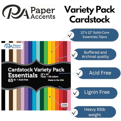 Accent Design Paper Accents مجموعة ورق أكسنت بتصميمات متنوعة، 12x12، 72 قطعة، 65 رطل - ورق كارد ستوك أساسي، ورق ملون، ورق كارد ستوك لعمل الألبومات، الحرف اليدوية، ومشاريع DIY - Image 2