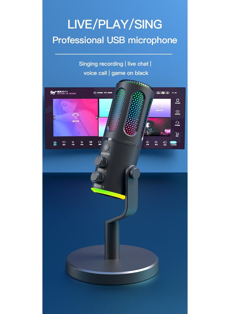 Professional Gaming Microphone with Stand RGB USB Wired Condenser Mic for PC Laptop Streaming Podcast Karaoke - Image 2