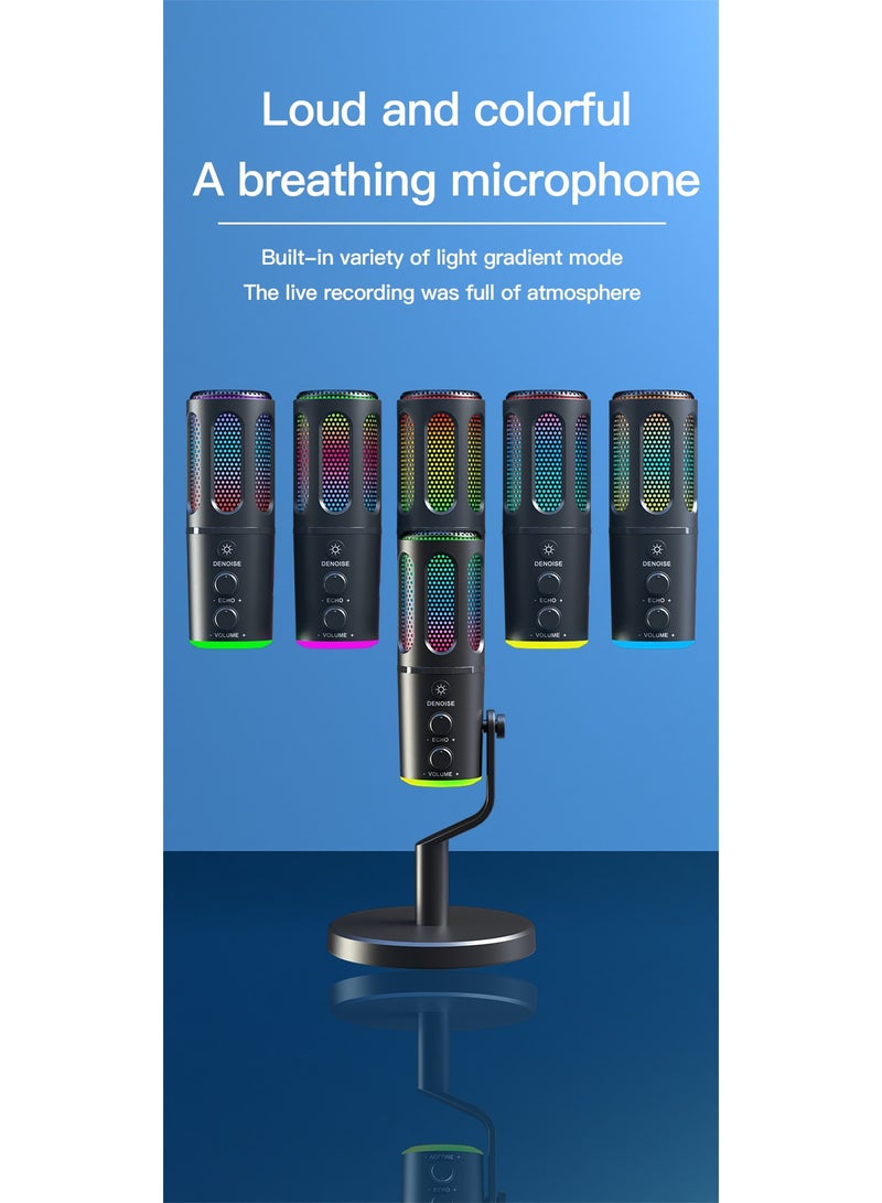 Professional Gaming Microphone with Stand RGB USB Wired Condenser Mic for PC Laptop Streaming Podcast Karaoke - Image 3