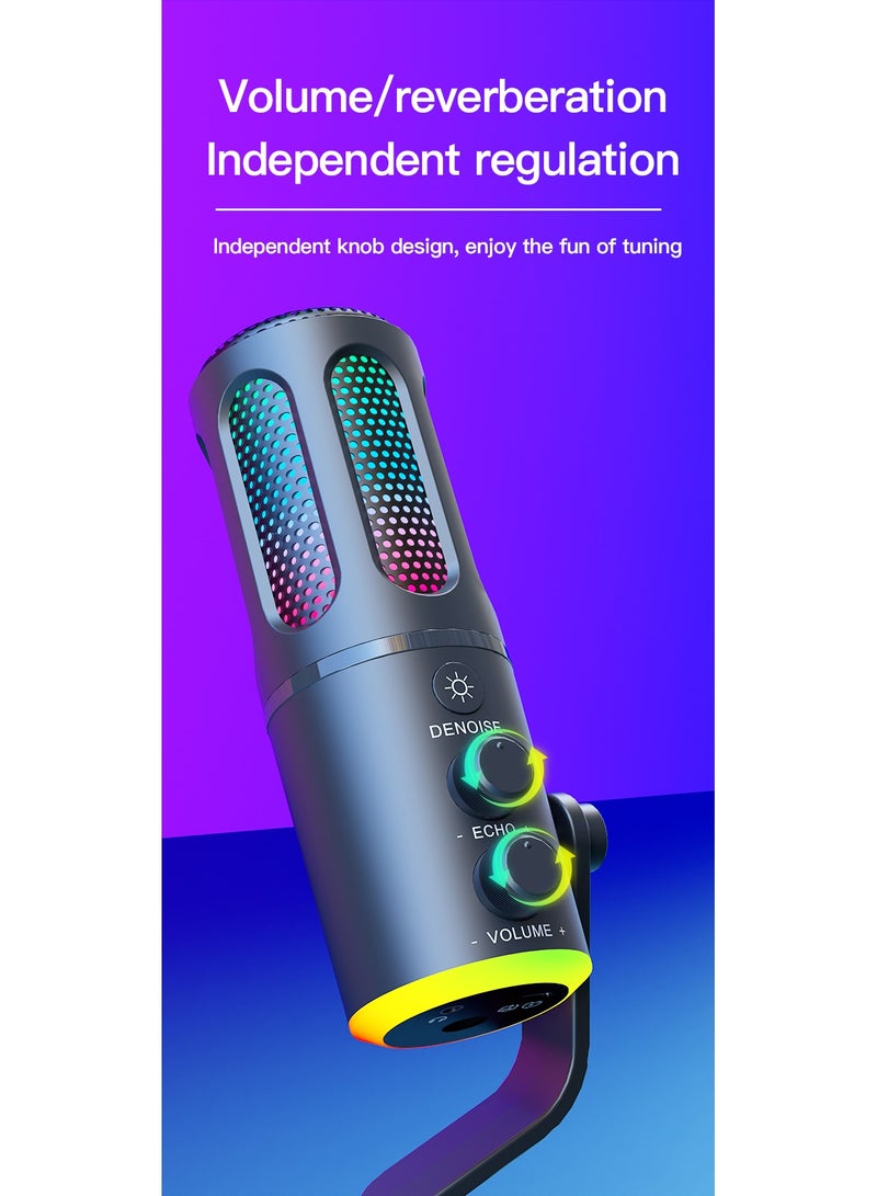 Professional Gaming Microphone with Stand RGB USB Wired Condenser Mic for PC Laptop Streaming Podcast Karaoke - Image 5