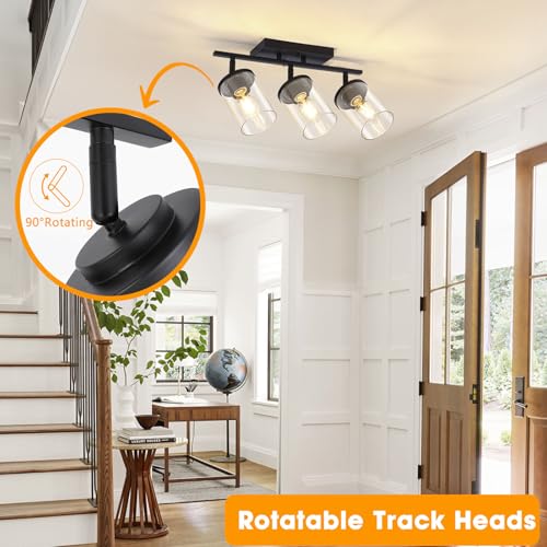 FadimiKoo 3-Lights Semi Flush Mount Ceiling Light, Adjustable Kitchen Light Fixtures Ceiling Mount with Clear Glass Shades, Rotatable Black Track Lighting Fixtures for Hallway, Foyer, Bedroom - Image 4