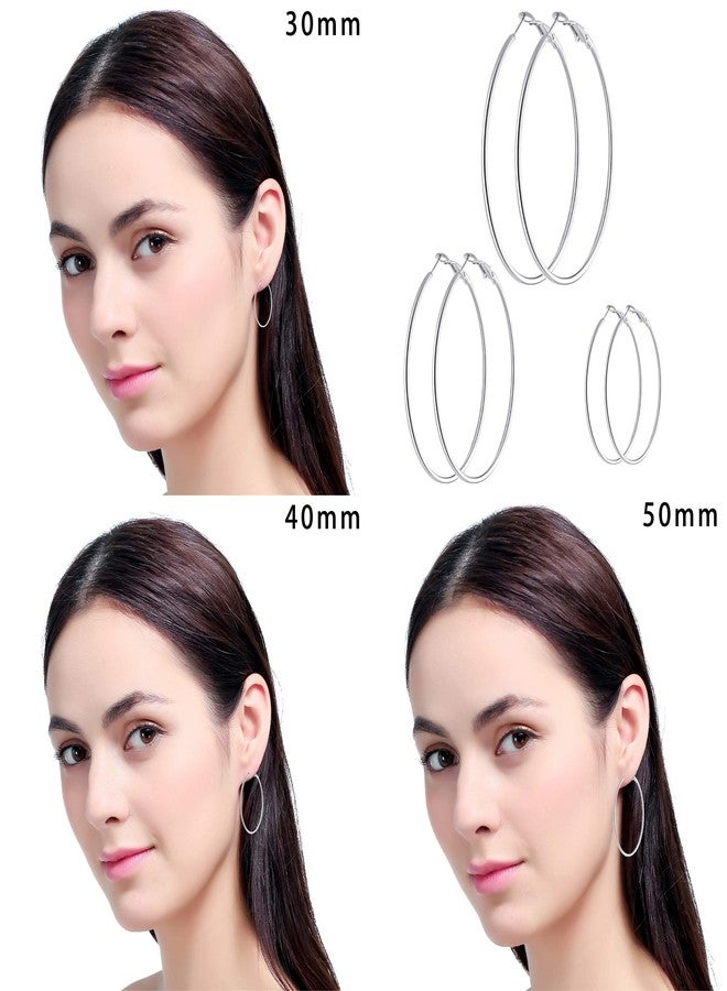 Cuicanstar Gold Silver Plated Hoop Earrings for Women Hypoallergenic Stainless Steel Gold Hoops Earrings Lightweight Large Small Hoop Earrings Set, 30mm 40mm 50mm 60mm 70mm, Stainless Steel, No Gemstone - Image 3