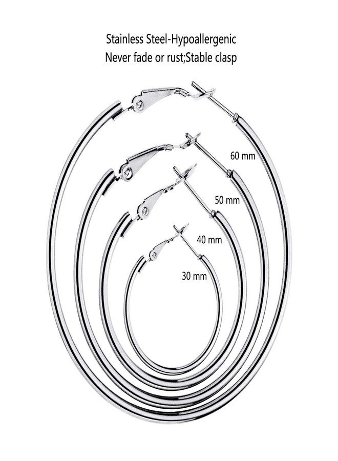 Cuicanstar Gold Silver Plated Hoop Earrings for Women Hypoallergenic Stainless Steel Gold Hoops Earrings Lightweight Large Small Hoop Earrings Set, 30mm 40mm 50mm 60mm 70mm, Stainless Steel, No Gemstone - Image 4