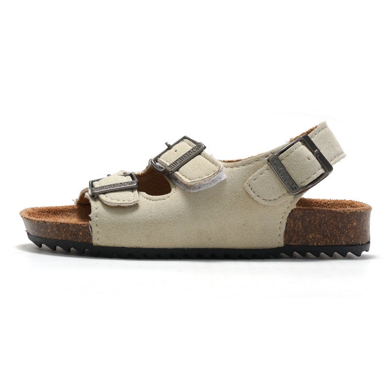 Spring and Summer 2025 Children's Boys and Girls Cork Sandals Shoes Flip Flops Trendy Korean Style Double-Ring Sandals for Beach - Image 1