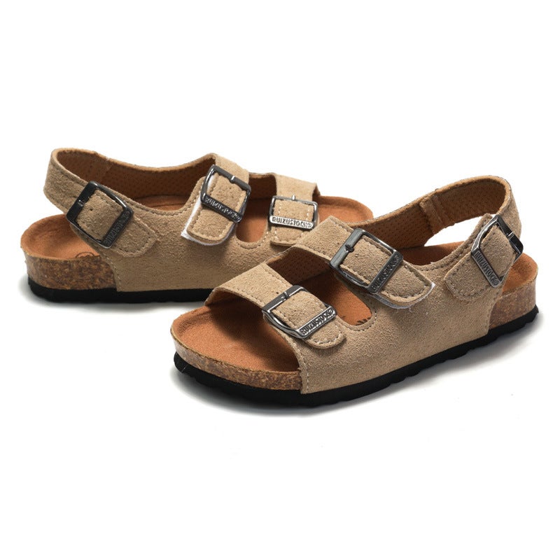 Spring and Summer 2025 Children's Boys and Girls Cork Sandals Shoes Flip Flops Trendy Korean Style Double-Ring Sandals for Beach - Image 4