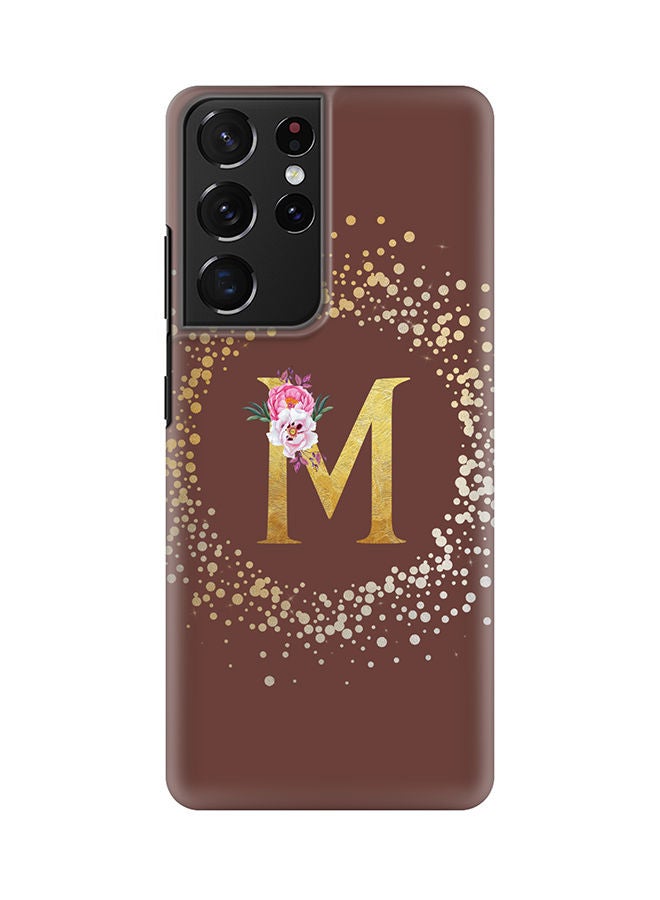Stylizedd Monogram Slim Cover for Samsung Galaxy S21 Ultra 5G Case Custom Initials Letter Floral Pattern Snap Series Mobile Cover Matte Alphabet  - M (Brown) - Image 1