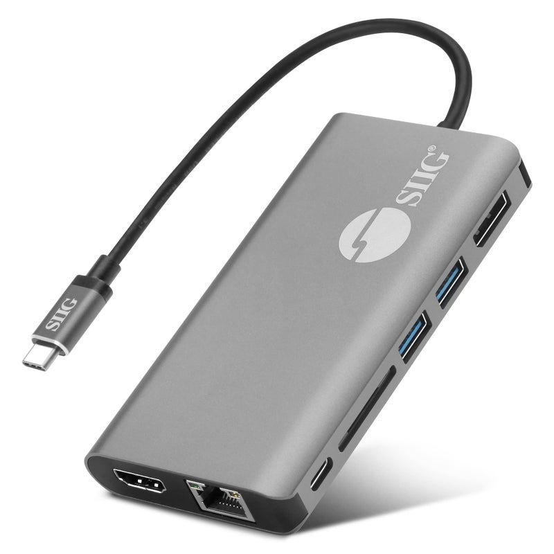 SIIG USB-C MST Hub with 4K@30Hz HDMI or DisplayPort, 1080p Dual Display, 100W Power Delivery Charging, 1 Gbps Ethernet, USB-C and 2X USB 3.1 Gen1 Type-A Data Ports, SD Card Slot (JU-DK0F11-S1) - Image 1