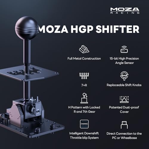 MOZA HGP Racing Shifter 7+R PC USB Simulator Shifters, H Pattern with Locked R and 7th Gear, USB Connection to PC, Easy to Mount - Image 2