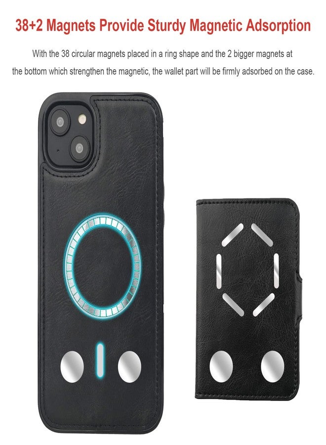 Bocasal Wallet Case for iPhone 14 Plus Compatible with MagSafe Magnetic RFID Blocking Detachable Premium PU Leather Flip Case with Card Slots Holder Kickstand Wireless Charging 6.7 Inch (Black) - Image 3