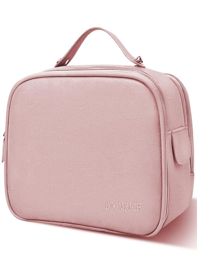 BOOMRICH Large Travel Makeup Bag, Cosmetic Bag, Toiletry Bag for Women, Water-Resistant Leather Toiletry Organizer, Dopp Kit for Toiletries Accessories, Pink - Image 1