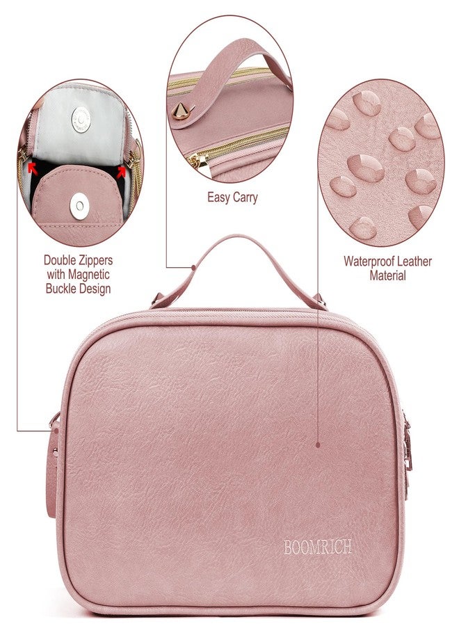 BOOMRICH Large Travel Makeup Bag, Cosmetic Bag, Toiletry Bag for Women, Water-Resistant Leather Toiletry Organizer, Dopp Kit for Toiletries Accessories, Pink - Image 2