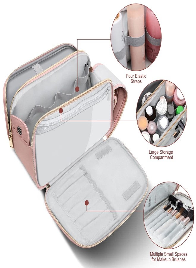 BOOMRICH Large Travel Makeup Bag, Cosmetic Bag, Toiletry Bag for Women, Water-Resistant Leather Toiletry Organizer, Dopp Kit for Toiletries Accessories, Pink - Image 3