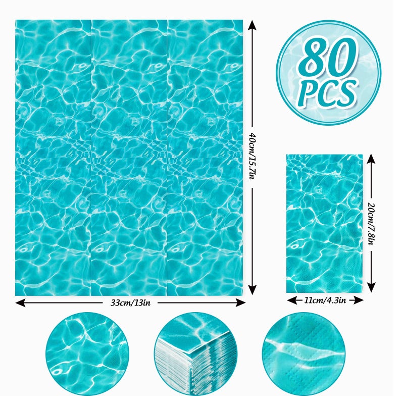 AnyDesign 80 Sheet Ocean Waves Guest Napkins Water Print Disposable Napkins Blue Decorative Hand Paper Towel Napkins for Bathroom Party Supplies Table Decor  15.7 x 13 Inch - Image 2