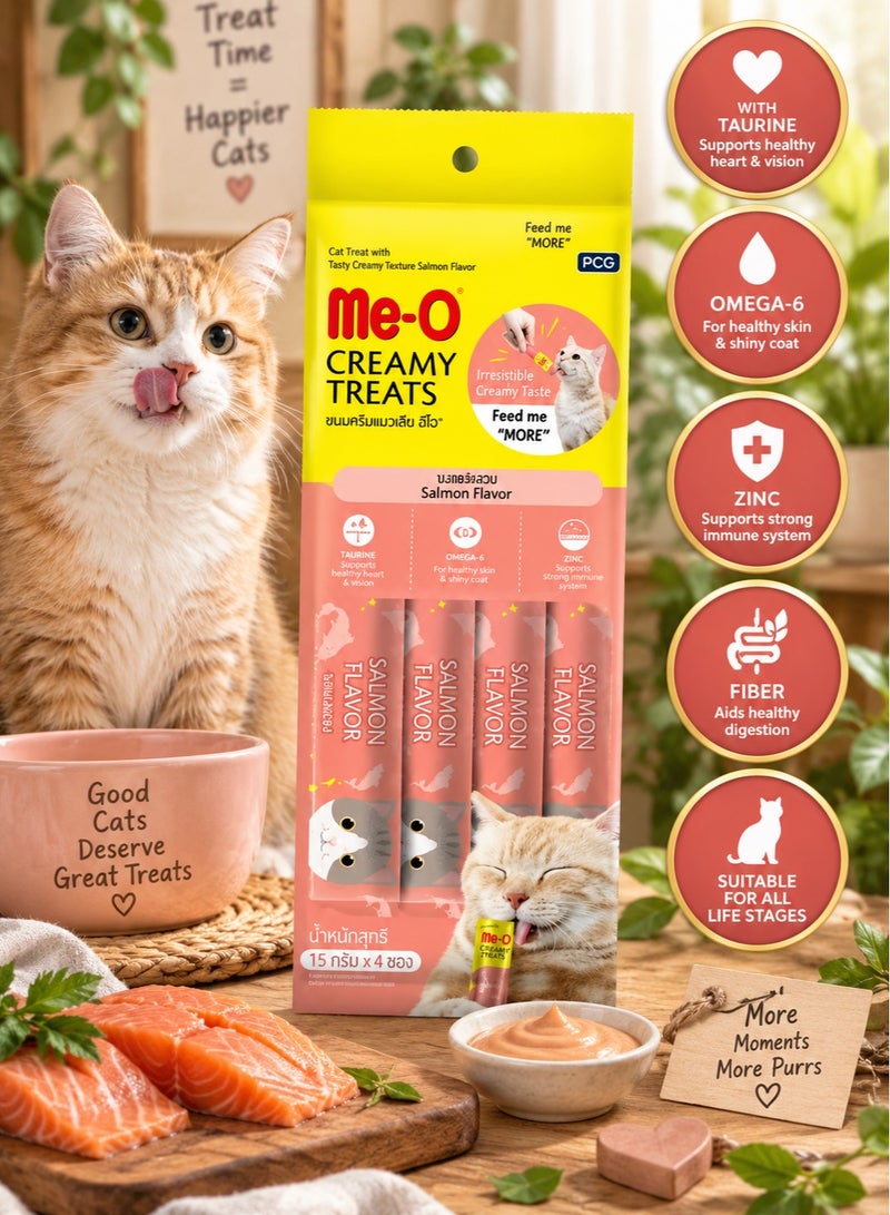 Cat Wet Treat With Salmon Flavor - 4x15g - Healthy Cat Snacks with Taurine, Omega-6, and Zinc, and Fiber For All Life Stages