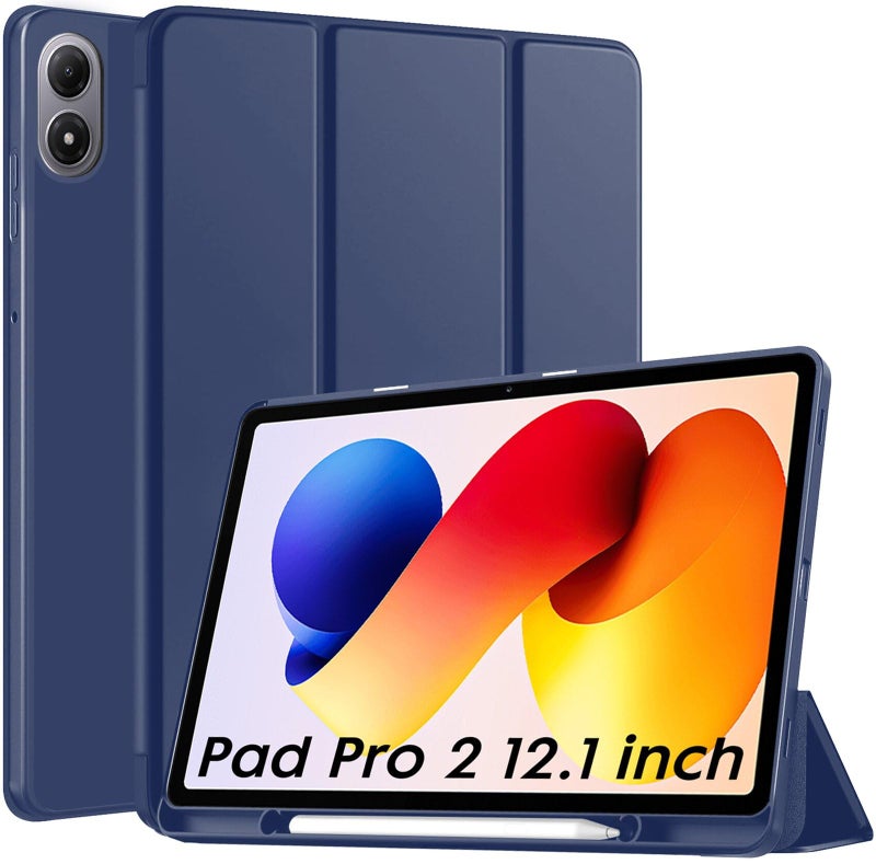 Robustrion Cover for Redmi Pad 2 Pro 12.1 inch Cover Case with Pencil Holder, Trifold Cover Case for Redmi Pad 2 Pro 5G Tablet Cover [Auto Sleep Wake Support] - Navy - Image 1