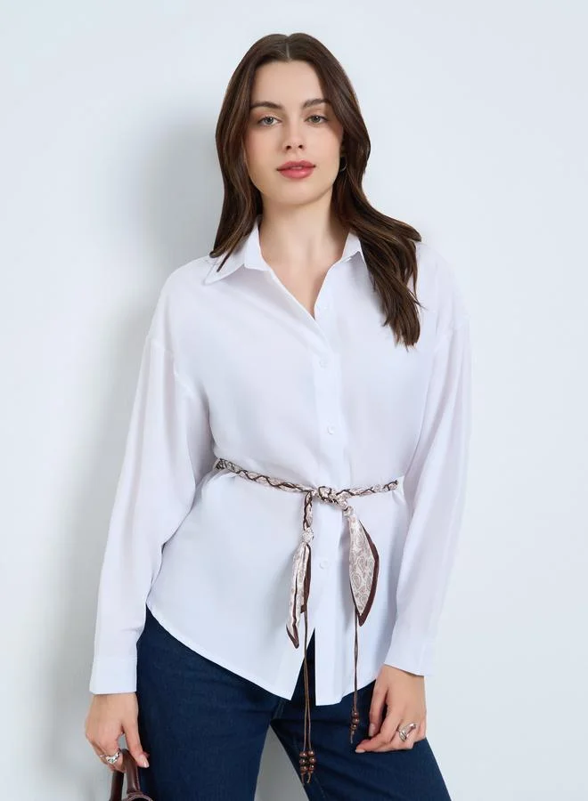 Styli White Long Sleeve Oversized Shirt