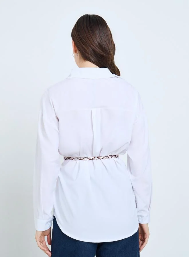 Styli White Long Sleeve Oversized Shirt