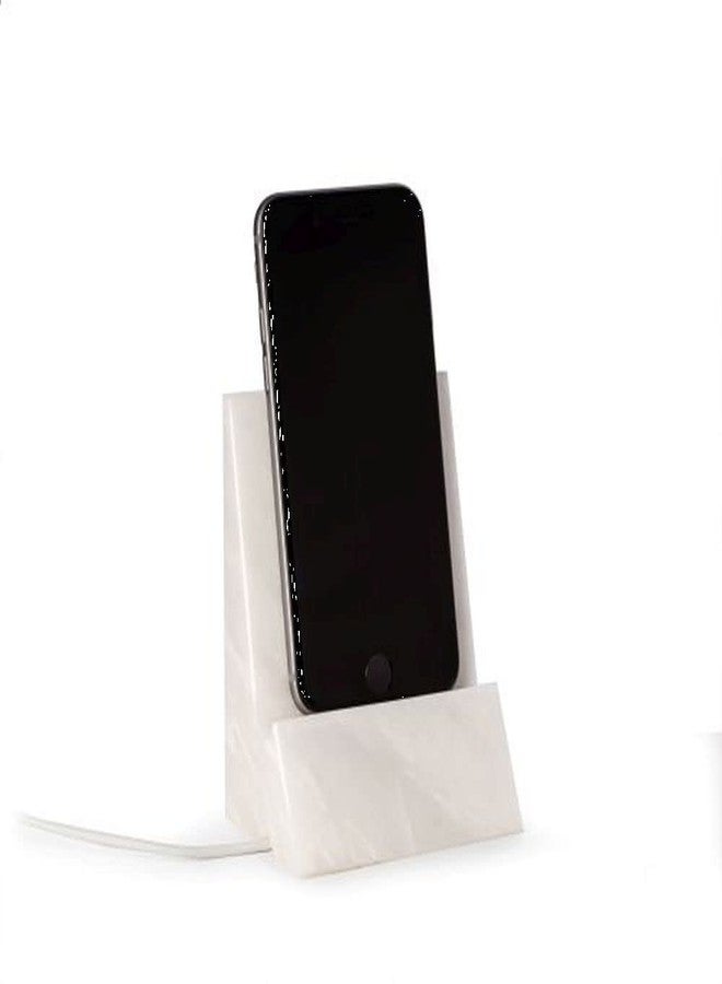 Bey-Berk D029 White Marble Desktop Phone/Tablet Cradle with a Pass-Thru Hole for Charging Cable - Image 1