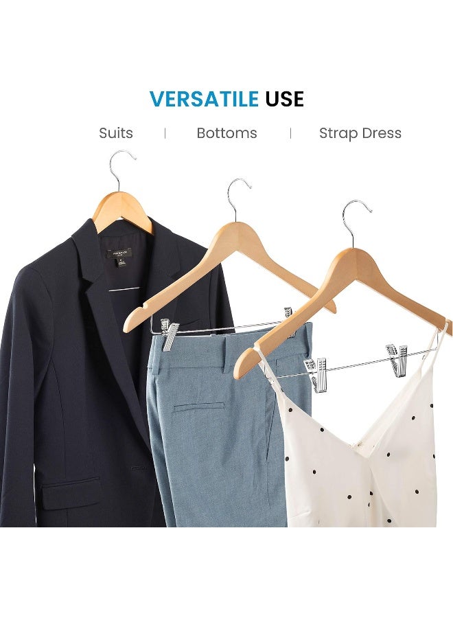 ZOBER High-Grade Wooden Pants Hanger - 10pk Suit Hanger with Metal Clips, for Skirts - Image 5