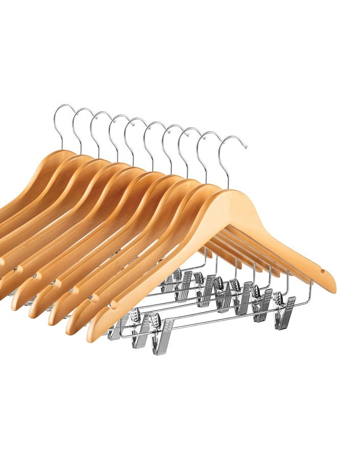 ZOBER High-Grade Wooden Pants Hanger - 10pk Suit Hanger with Metal Clips, for Skirts - Image 1