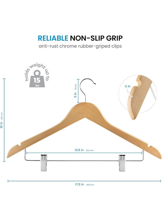 ZOBER High-Grade Wooden Pants Hanger - 10pk Suit Hanger with Metal Clips, for Skirts - Image 4