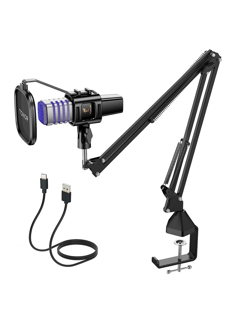 TONOR - TONOR USB Gaming Microphone, RGB Streaming Microfono Set, PC Podcast Recording Computer Mic for PS4/5, Discord, Twitch, Cardioid Condenser Mic with Adjustable Boom Arm Stand TC30S+ - Image 1